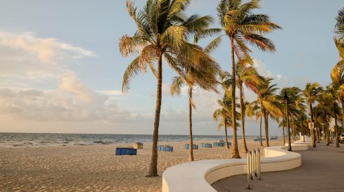 The famous white wave wall in a strip, A1A in Fort Lauderdale Beach, Florida, USA